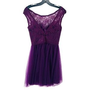 Morilee By Madeline Gardner Women's Lace Dress Mini Cocktail Party Purple Size 8